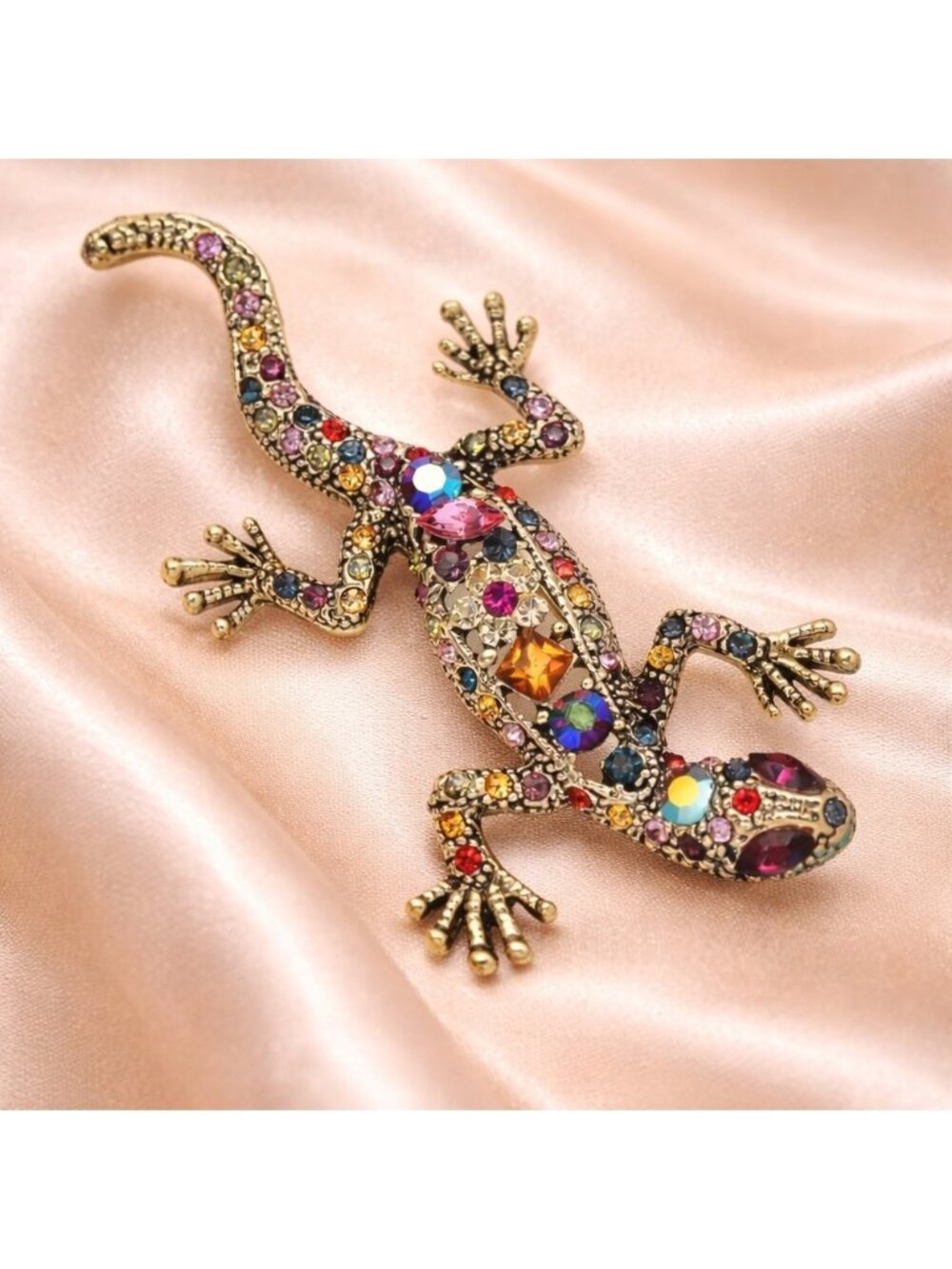 Reptile Multicolor Gemstone Lizard Brooch